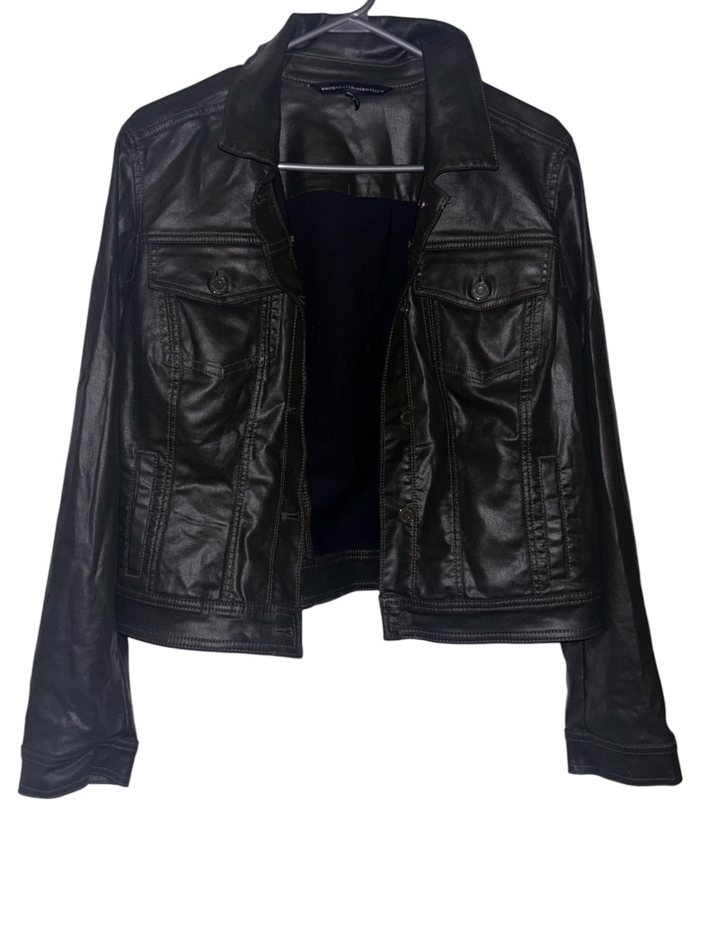 White House Black Market Black Faux Leather Truck Jacket